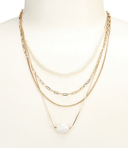 Southern Living Borrowed & Blue by Southern Living Mixed Chains With Pearls Short Multi Strand Necklace