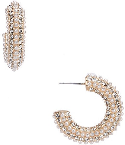 Southern Living Borrowed & Blue by Southern Living Multi Row Crystal Pave & Pearl Beaded Hoop Earrings