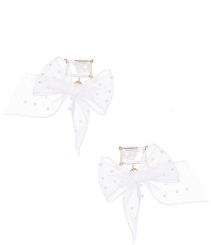 Southern Living Borrowed & Blue by Southern Living Octagon Crystal Tulle Fabric Bow Drop Earrings