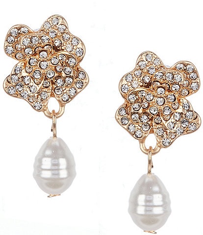 Southern Living Borrowed & Blue by Southern Living Pave Flower Drop Earrings with Pearl