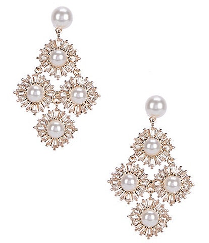 Southern Living Borrowed & Blue By Southern Living Pearl and Cubic Zirconia Halo Cluster Drop Earrings