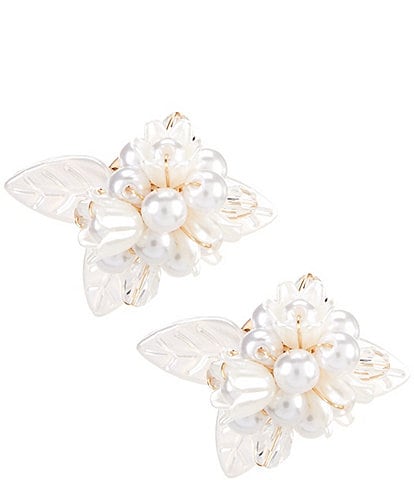 Southern Living Borrowed & Blue by Southern Living Pearl and Flower Stud Earrings