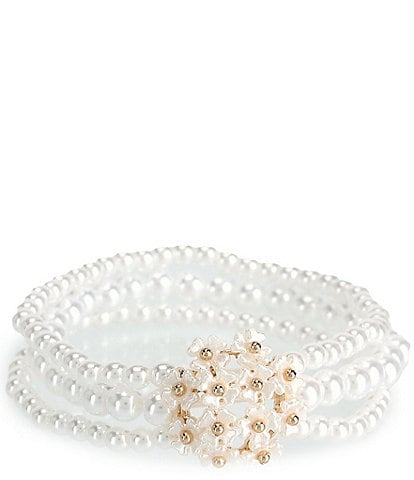 Southern Living Borrowed & Blue By Southern Living Pearl Flower Cluster Stretch Bracelet