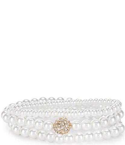 Southern Living Borrowed & Blue by Southern Living Pearl Stretch Bracelet Set with Pave Drop