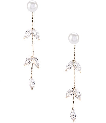 Southern Living Borrowed & Blue by Southern Living Pearl with Cubic Zirconia Stone Front Back Earrings