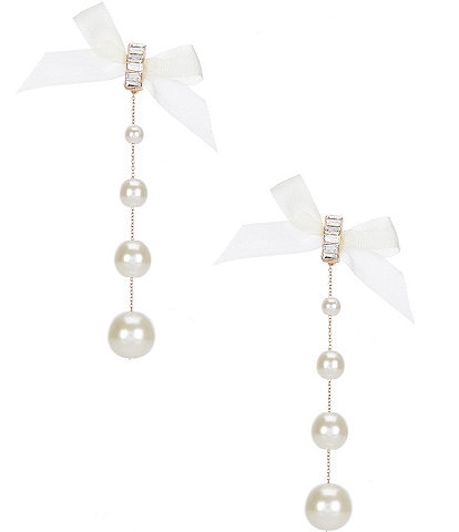 Southern Living Borrowed & Blue by Southern Living White Satin Bow Crystal Stone Pearl Linear Earrings