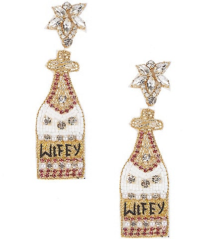 Southern Living Borrowed & Blue Collection Crystal Beaded Wifey Champagne Drop Statement Earrings
