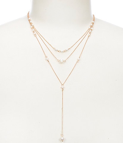 Southern Living Borrowed & Blue Fresh Water Pearl Delicate Three Row Chain Y Necklace