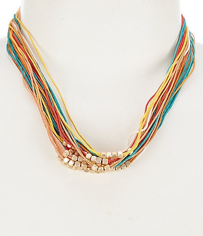 Southern Living Brass Beaded Multi Color Cord Short Multi Strand Necklace