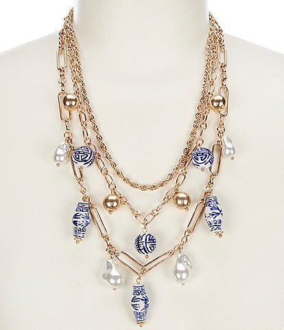 Southern Living Ceramic Pearl Short Multi-Strand Necklace