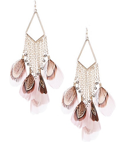 Southern Living Chain and Feather Chandelier Statement Earrings
