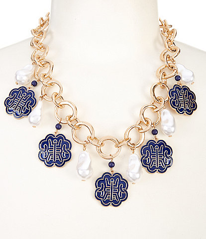 Southern Living Chinoiserie and Pearl Charm Statement Necklace