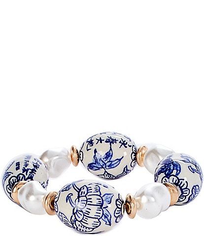 Southern Living Chinoiserie Bead and Pearl Stretch Bracelet