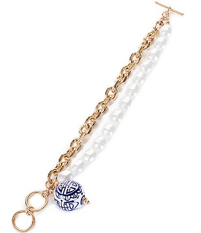 Southern Living Chinoiserie Bead Pearl and Chain Line Bracelet