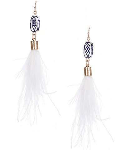 Southern Living Chinoiserie Bead with Feather Statement Drop Earrings