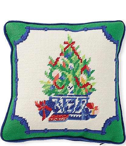 Southern Living Chinoiserie Christmas Tree Needlepoint Square Accent Pillow