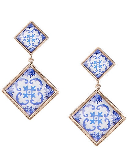 Southern Living Chinoiserie Diamond Double Drop Earrings
