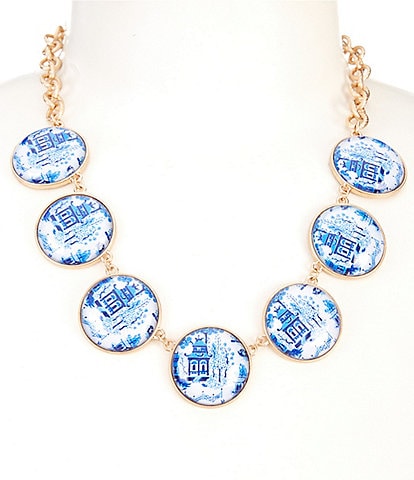 Southern Living Chinoiserie Printed Disc Frontal Necklace