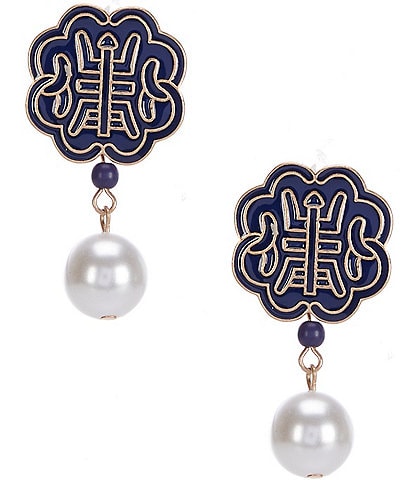 Southern Living Chinoiserie with Pearl Drop Earrings
