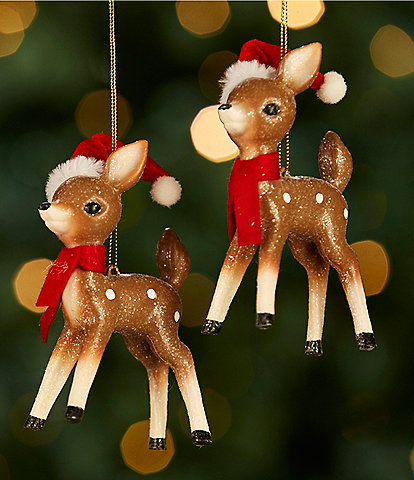 Southern Living Christmas Cheer Collection Deer with Santa Hat Ornament, Set of 2