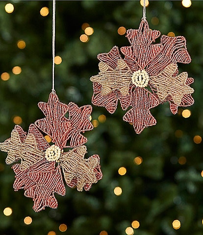 Southern Living Christmas Cheer Collection Glass Beaded Poinsettia Ornament, Set of 2