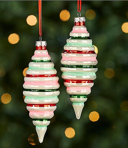 Southern Living Christmas Cheer Collection Striped Drop Glass Ornament Set