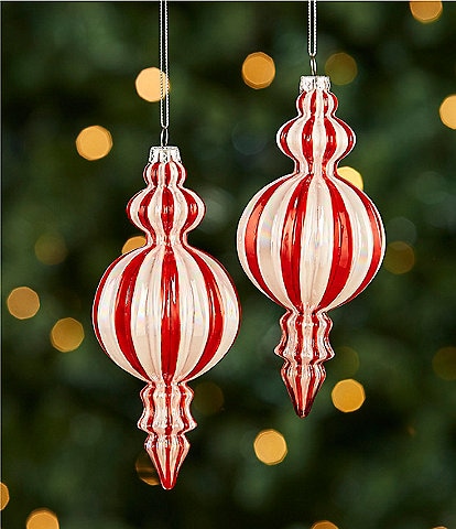 Southern Living Christmas Cheer Collection Striped Glass Finial Ornament Set