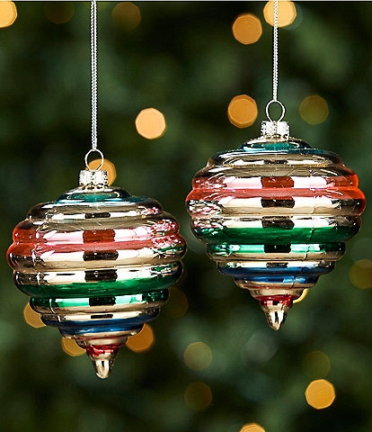 Southern Living Christmas Cheer Collection Striped Onion Finial Glass Ornament Set