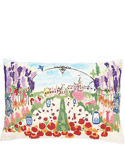 Southern Living Colorful Coastal Village Embroidered Pillow