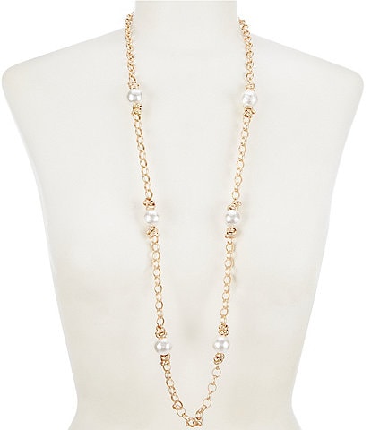 Southern Living Cotton Pearl Station Long Strand Necklace