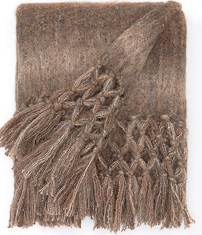 Southern Living Crocheted Fringe Ombre Stripe Throw Blanket