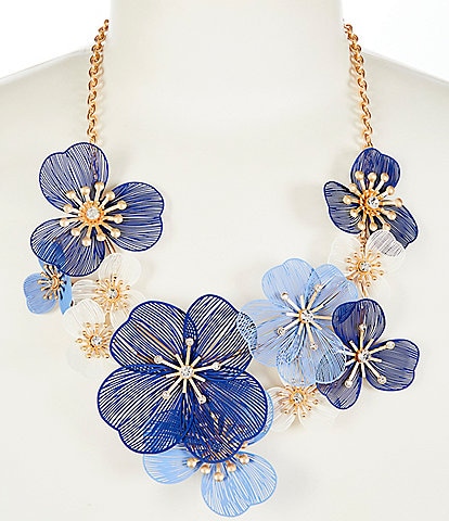 Southern Living Crystal Stone Multi Blue Floral Statement Necklace