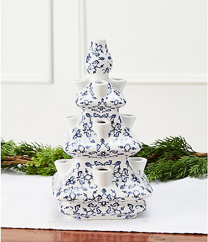 Southern Living Delft Blue Tulipiere Tiered Glazed Stoneware Vase