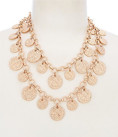 Southern Living Double Strand Disc Charm Statement Necklace