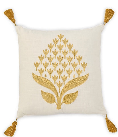 Southern Living Embroidered and Tassel Trim Square Pillow