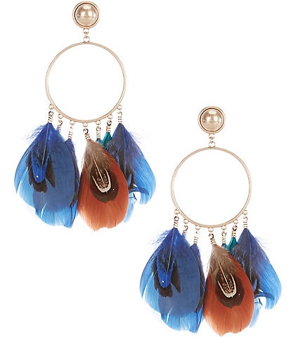 Southern Living Feather Drop Hoop Statement Earrings