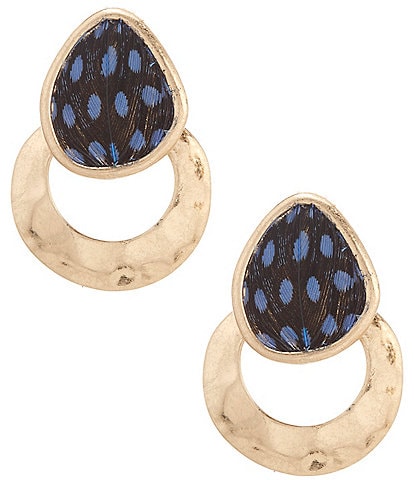 Southern Living Feather Stud Metal Hoop Drop Earrings