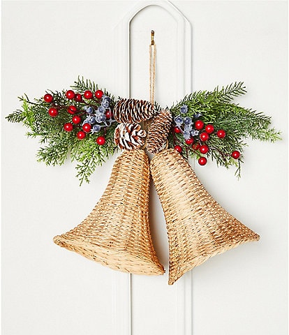 Southern Living Festive Double Rattan Bell Hanging Decor