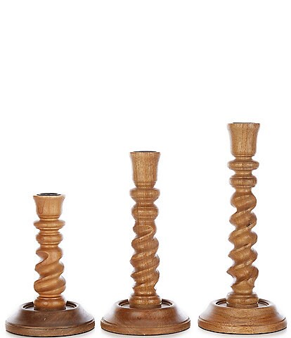 Southern Living Festive Fall Collection Turned Mango Wood Candlestick