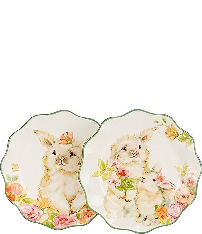 Southern Living Floral Bunny Assorted Accent Plates, Set of 2