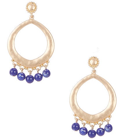 Southern Living Flower Metal Stud Orbital Navy Bead Drop Earrings