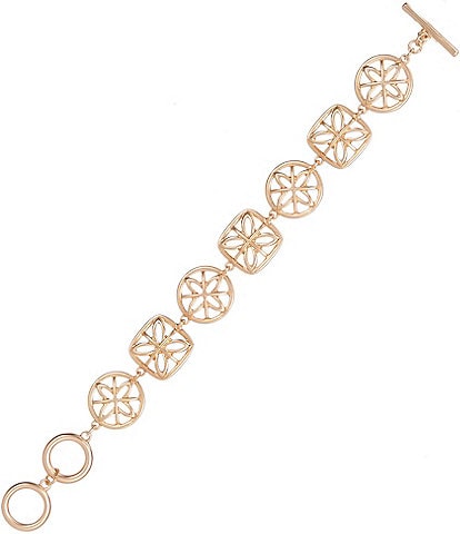 Southern Living Flower Open Metal Round & Square Link Line Bracelet