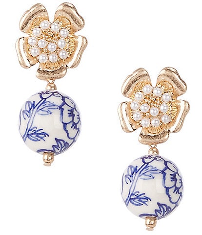 Southern Living Flower Pearl Chinoiserie Bead Drop Earrings