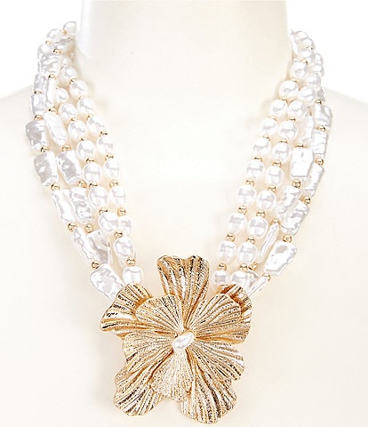 Southern Living Flower Pendant Pearl Collar Statement Necklace