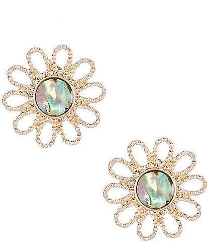 Southern Living Flower with Shell Inset Clip On Stud Earrings