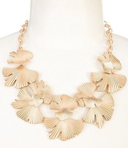 Southern Living Ginkgo Metal Leaf Frontal Short Chain Collar Necklace