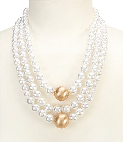 Southern Living Gold Ball Detail Multi Layer Pearl Short Pendant Necklace