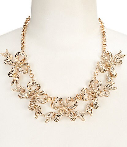 Southern Living Gold Metal Bow Collar Statement Necklace