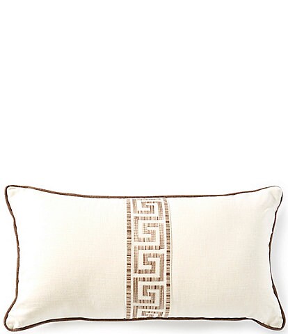 Southern Living Greek Key Tape Embroidered Lumbar Decorative Pillow