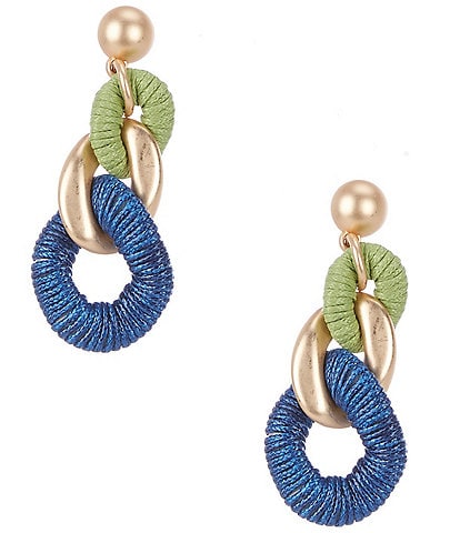 Southern Living Green & Blue Cord Wrapped Curb Link Linear Earrings